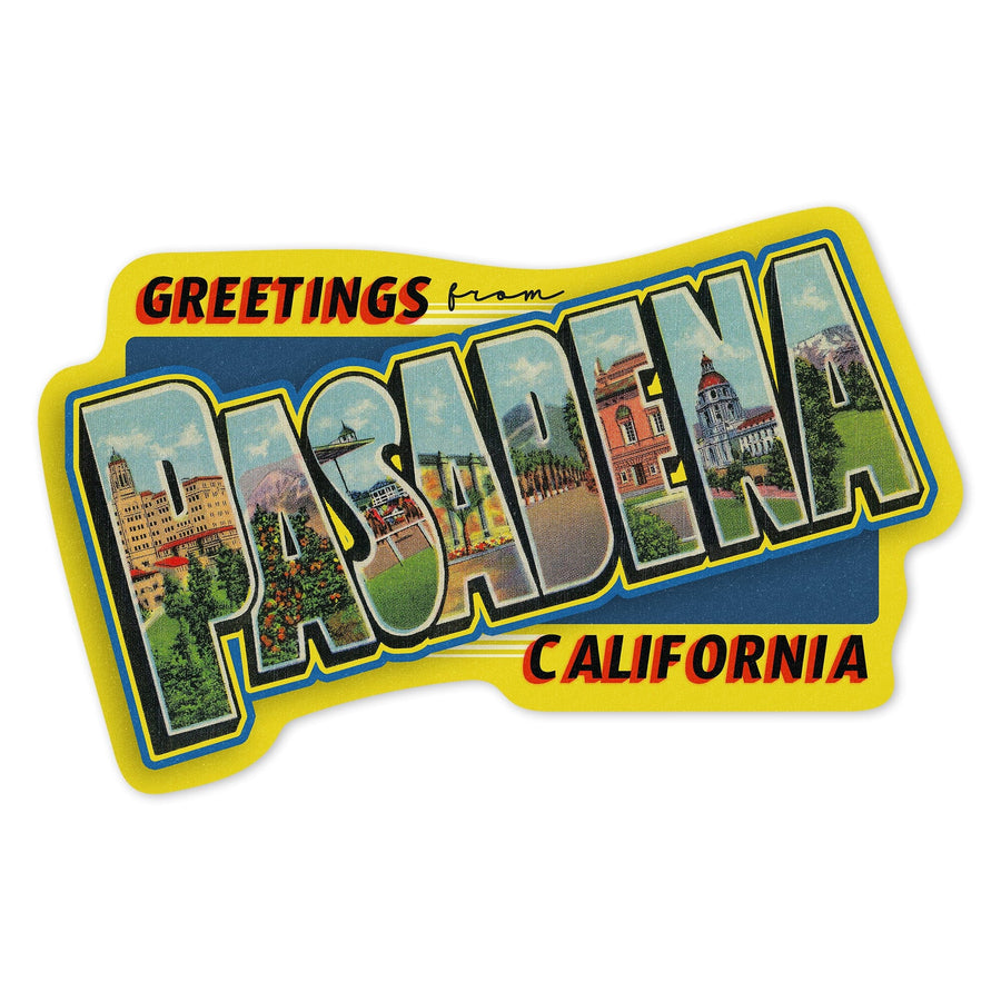 Pasadena, California, Greetings From, Contour, Vinyl Sticker Sticker Lantern Press 