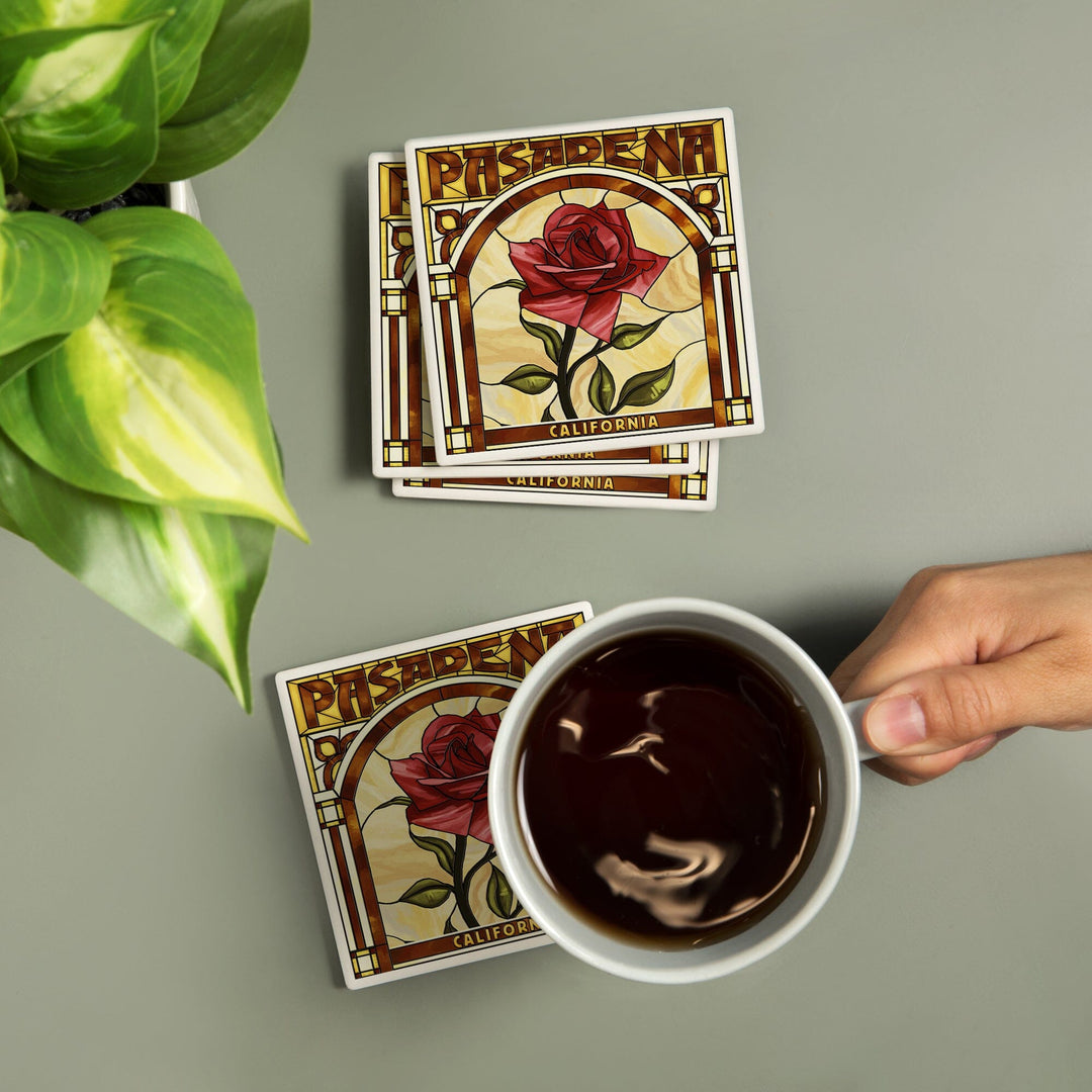 Pasadena, California, Rose Stained Glass, Coasters Coasters Lantern Press 
