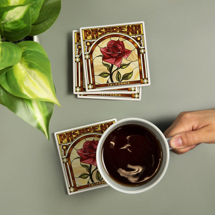 Pasadena, California, Rose Stained Glass, Coasters Coasters Lantern Press 