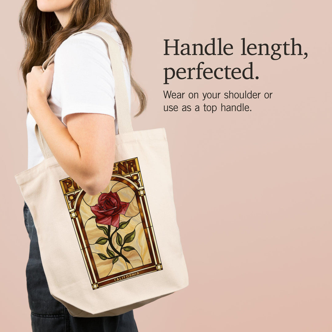 Pasadena, California, Rose Stained Glass, Lantern Press Artwork, Tote Bag Totes Lantern Press 