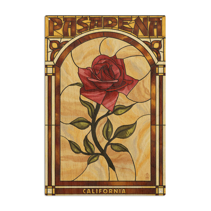 Pasadena, California, Rose Stained Glass, Lantern Press Artwork, Wood Signs and Postcards Wood Lantern Press 10 x 15 Wood Sign 
