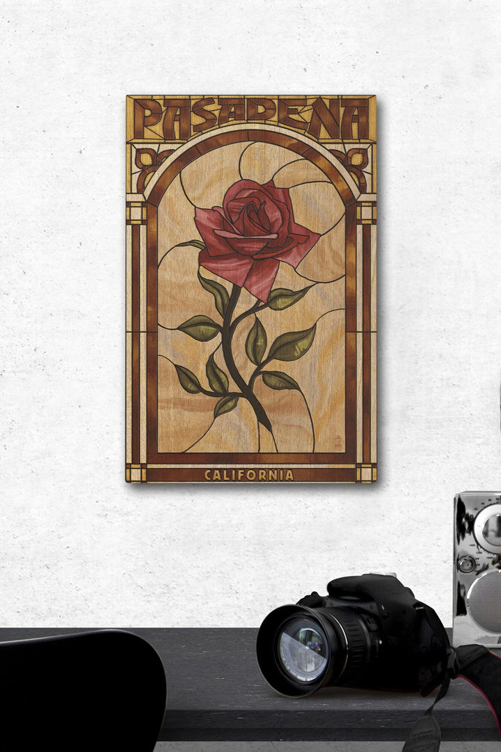 Pasadena, California, Rose Stained Glass, Lantern Press Artwork, Wood Signs and Postcards Wood Lantern Press 12 x 18 Wood Gallery Print 