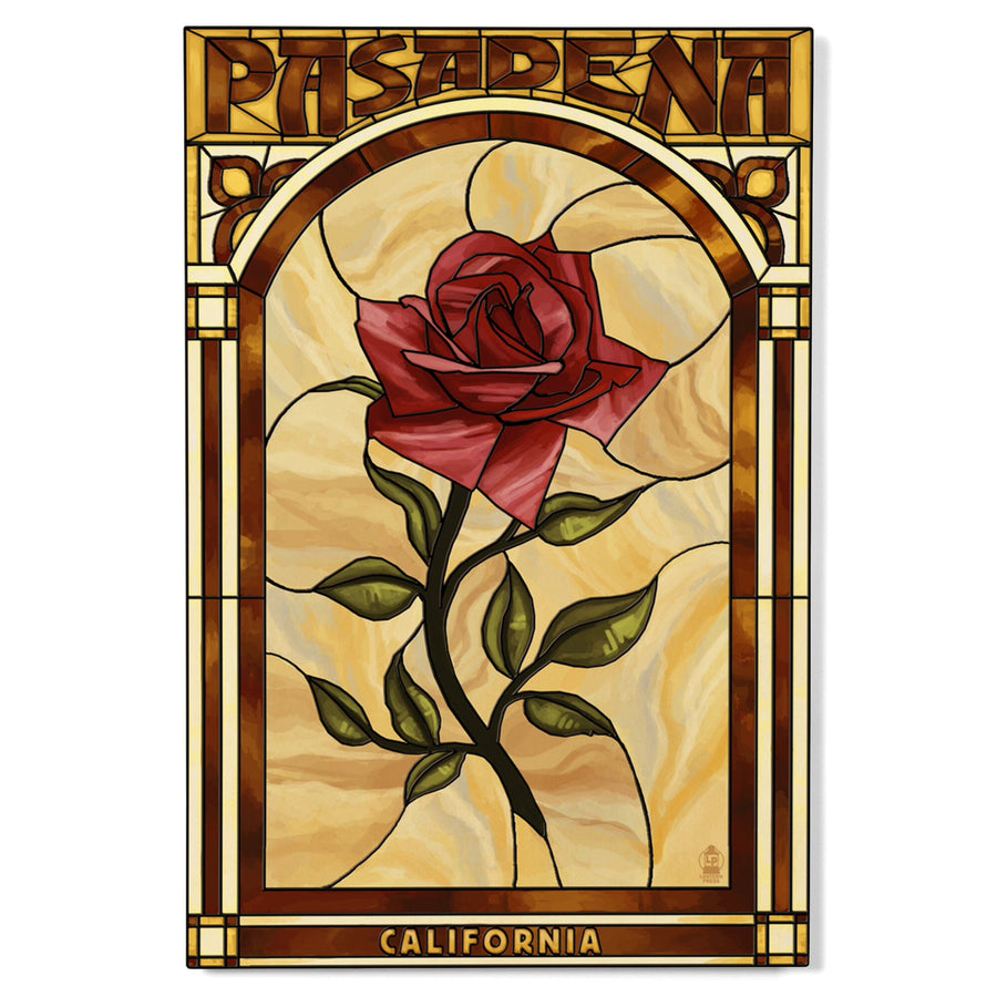 Pasadena, California, Rose Stained Glass, Lantern Press Artwork, Wood Signs and Postcards Wood Lantern Press 