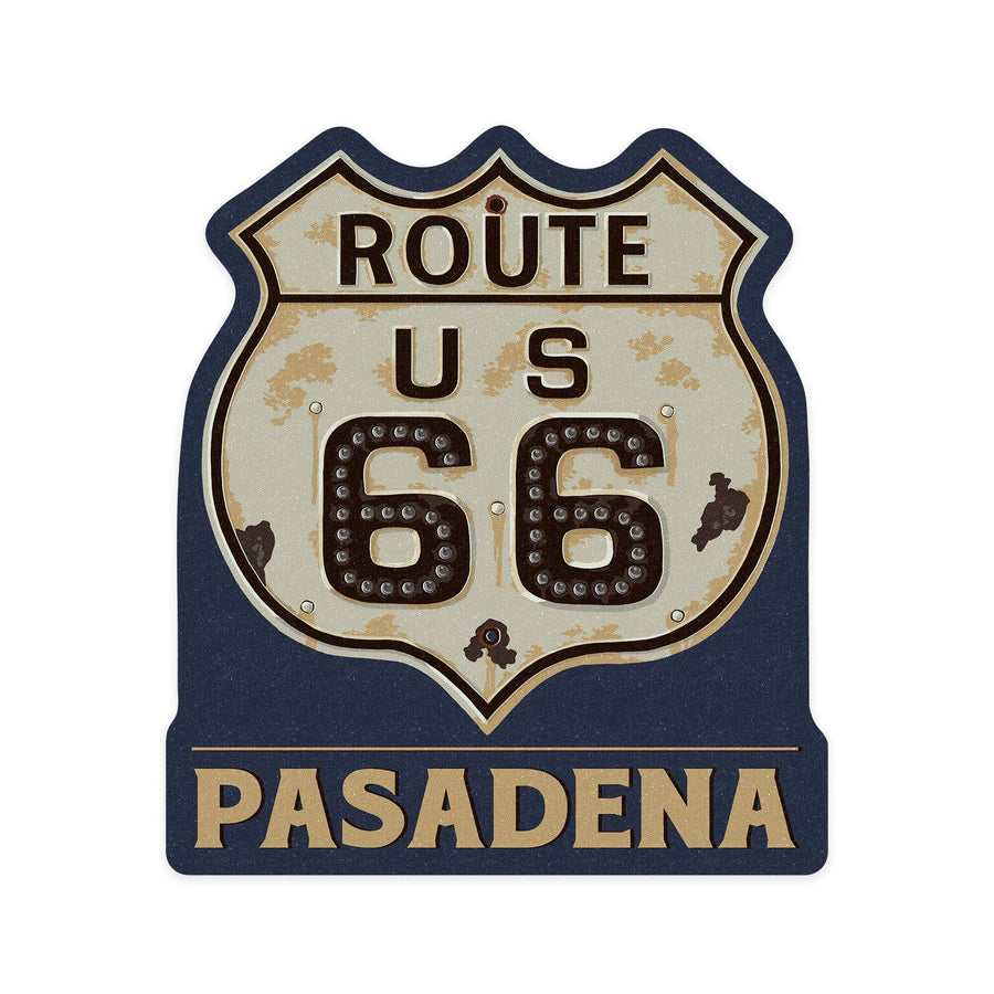 Pasadena, California, Route 66 Letterpress, Contour, Vinyl Sticker Sticker Lantern Press 