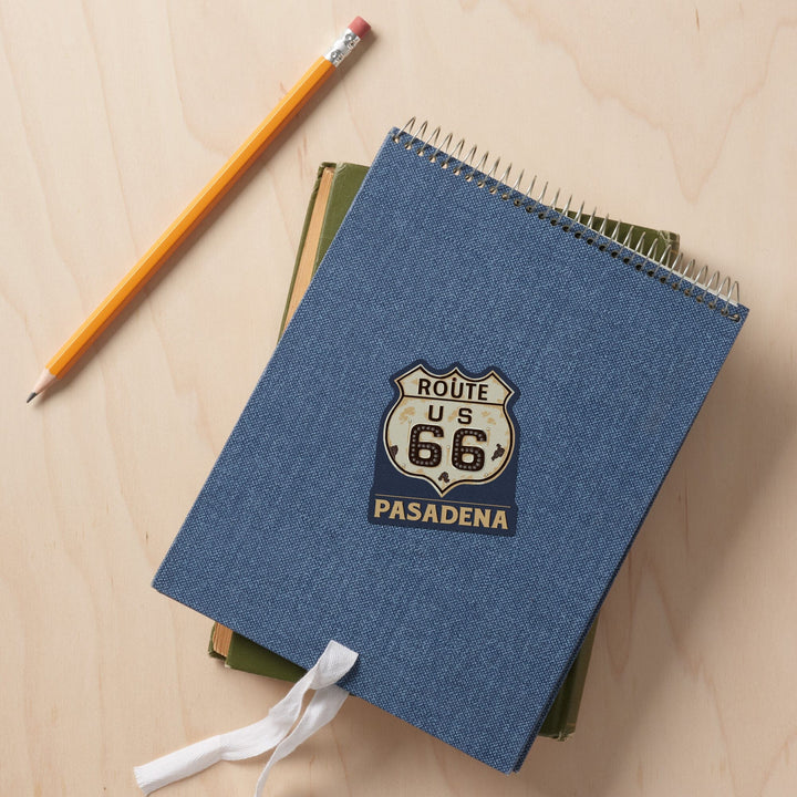 Pasadena, California, Route 66 Letterpress, Contour, Vinyl Sticker Sticker Lantern Press 