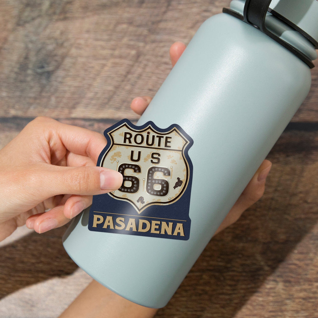 Pasadena, California, Route 66 Letterpress, Contour, Vinyl Sticker Sticker Lantern Press 