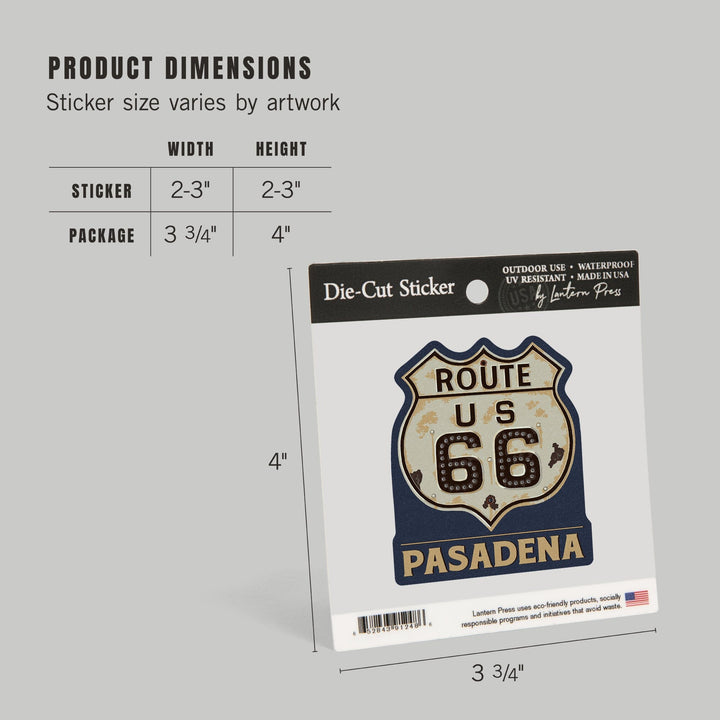 Pasadena, California, Route 66 Letterpress, Contour, Vinyl Sticker Sticker Lantern Press 