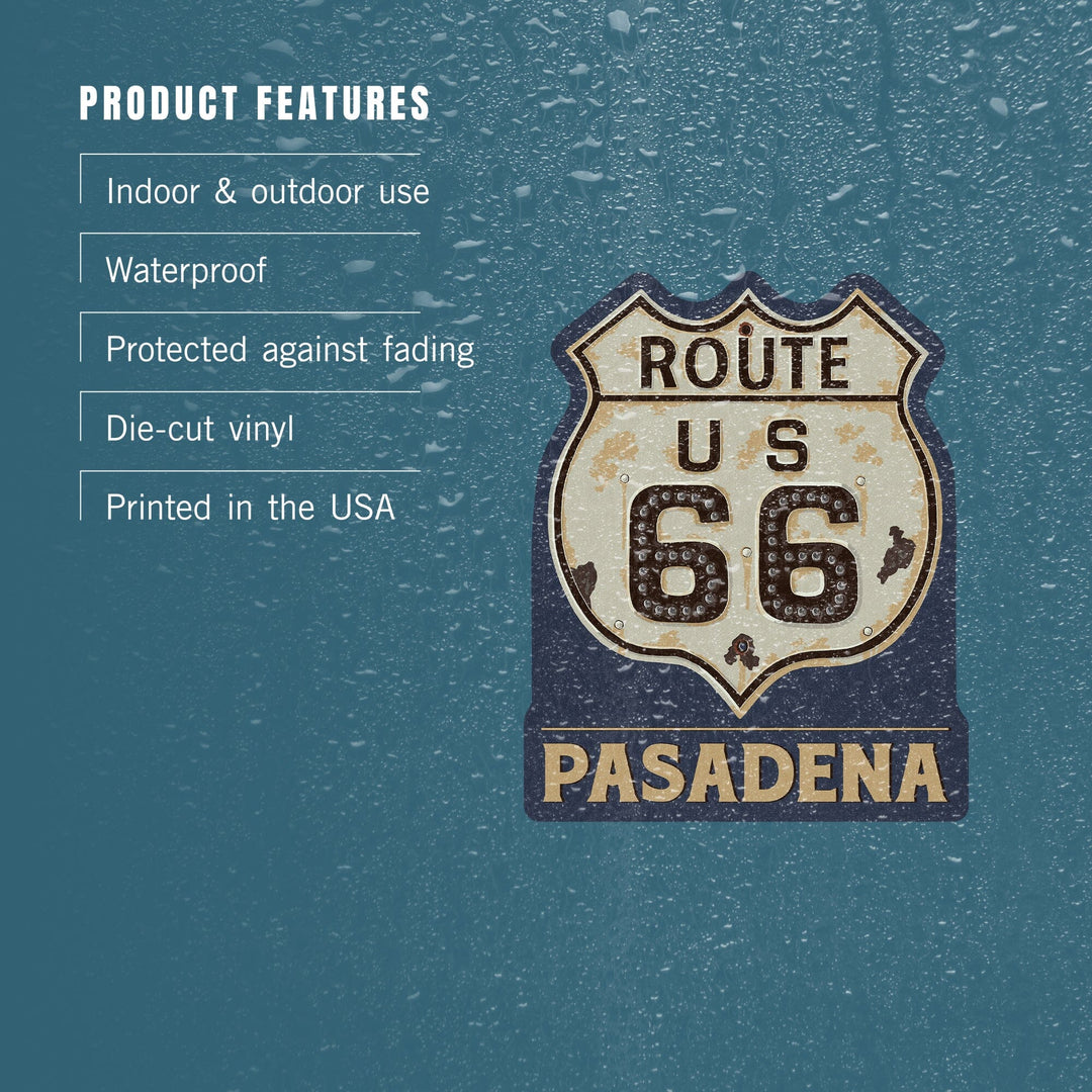 Pasadena, California, Route 66 Letterpress, Contour, Vinyl Sticker Sticker Lantern Press 