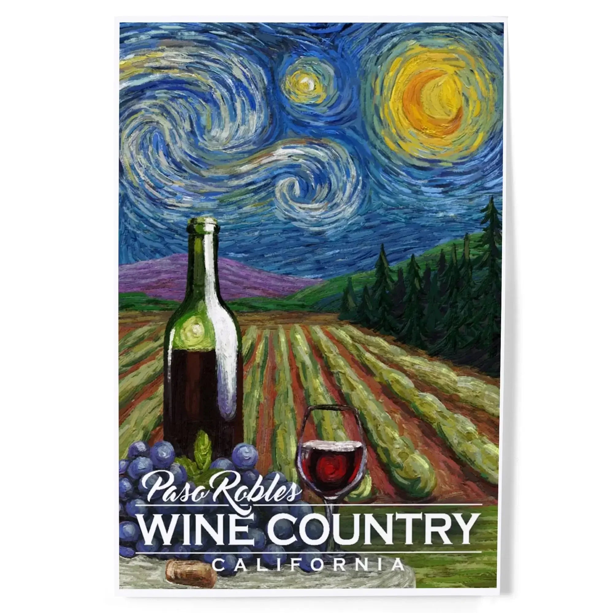 Paso Robles Wine Country, California, Vineyard, Starry Night art