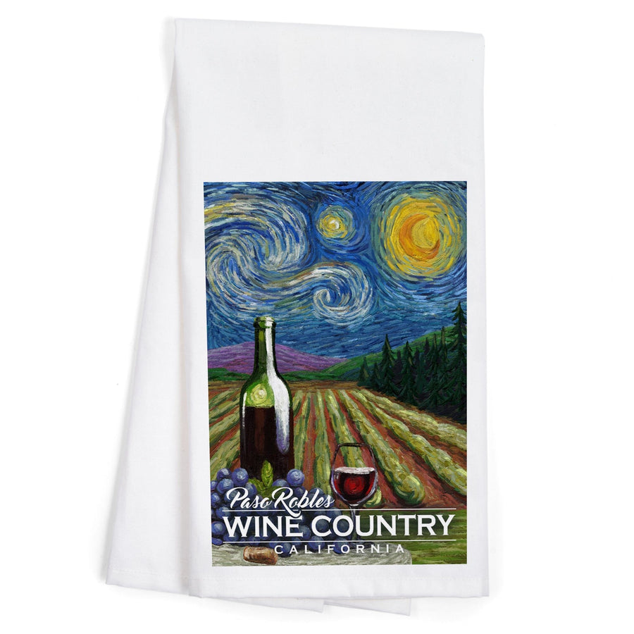 Paso Robles Wine Country, California, Vineyard, Starry Night, Organic Cotton Kitchen Tea Towels Kitchen Lantern Press 