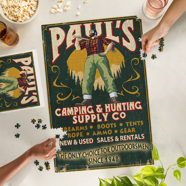 Paul Bunyan, Vintage Sign, Jigsaw Puzzle Puzzle Lantern Press 
