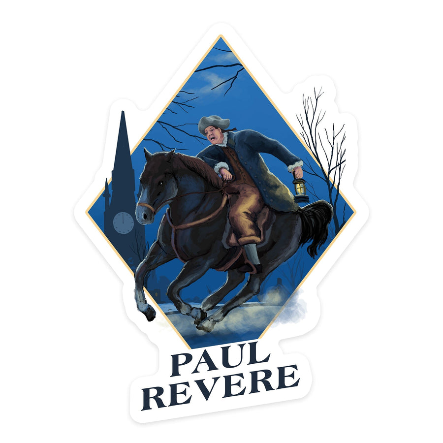 Paul Revere at Night, Contour, Lantern Press Artwork, Vinyl Sticker Sticker Lantern Press 