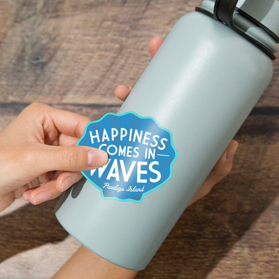 Pawleys Island, Happiness Comes in Waves, Simply Said, Contour, Lantern Press Artwork, Vinyl Sticker Sticker Lantern Press 