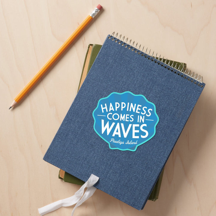 Pawleys Island, Happiness Comes in Waves, Simply Said, Contour, Lantern Press Artwork, Vinyl Sticker Sticker Lantern Press 