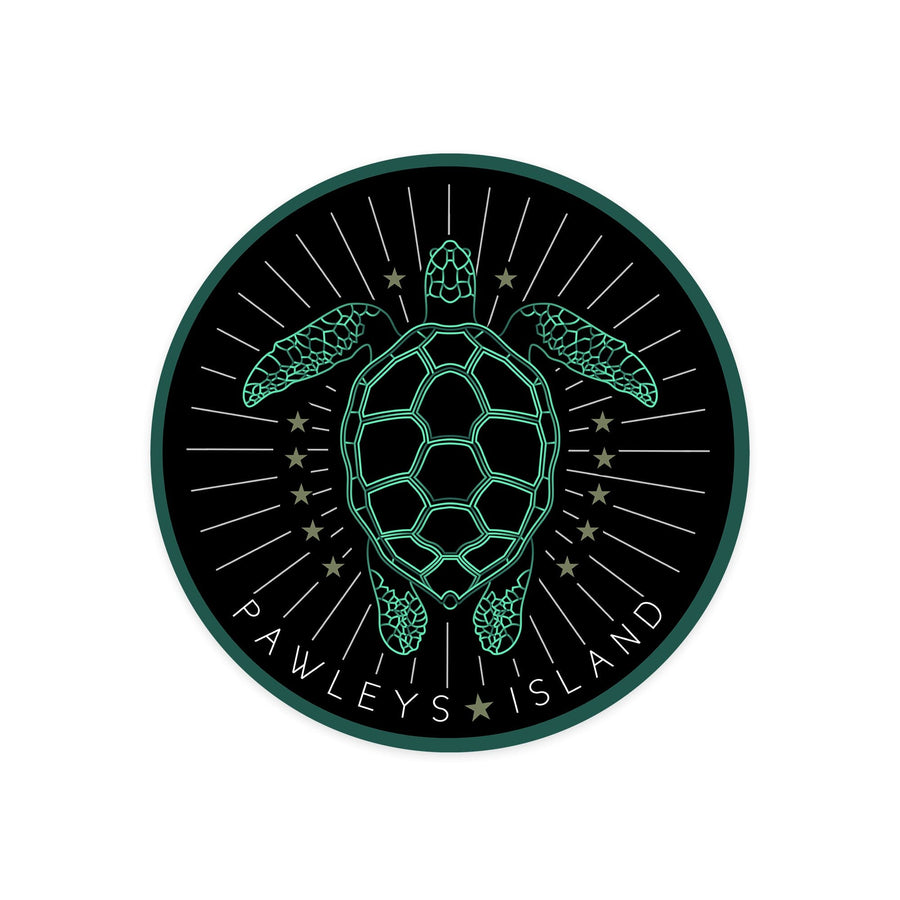 Pawleys Island, Neon Turtle, Contour, Lantern Press Artwork, Vinyl Sticker Sticker Lantern Press 