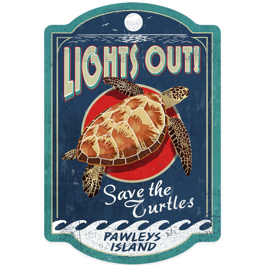 Pawleys Island, Sea Turtle Vintage Sign, Contour, Vinyl Sticker Sticker Lantern Press 