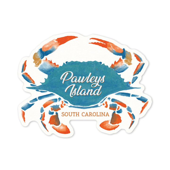 Pawleys Island, South Carolina, Blue Crab, Watercolor, Contour, Vinyl Sticker Sticker Lantern Press 