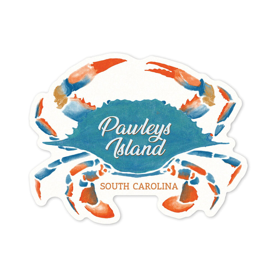 Pawleys Island, South Carolina, Blue Crab, Watercolor, Contour, Vinyl Sticker Sticker Lantern Press 