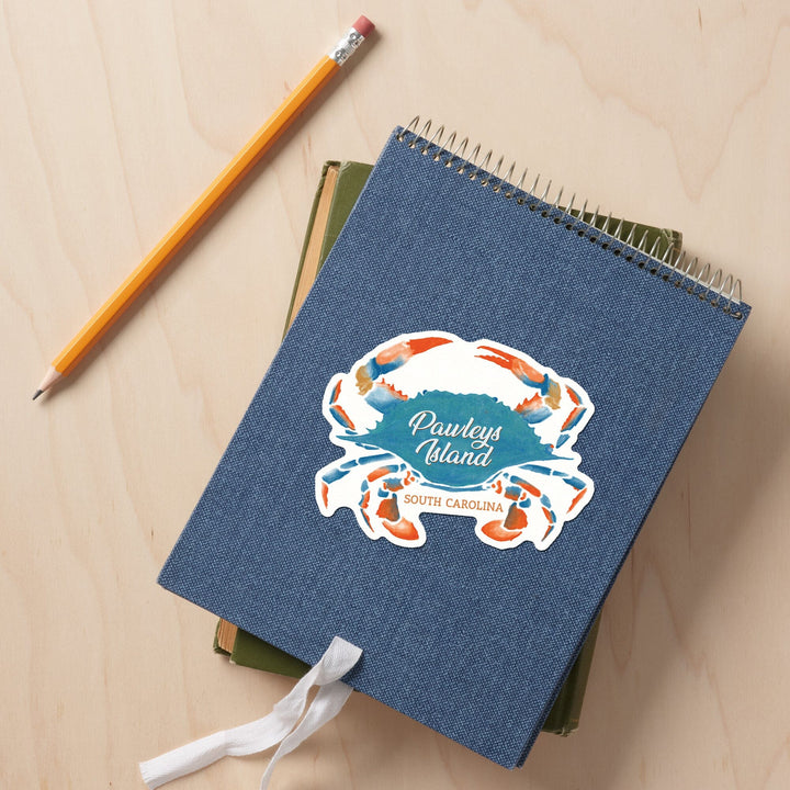Pawleys Island, South Carolina, Blue Crab, Watercolor, Contour, Vinyl Sticker Sticker Lantern Press 