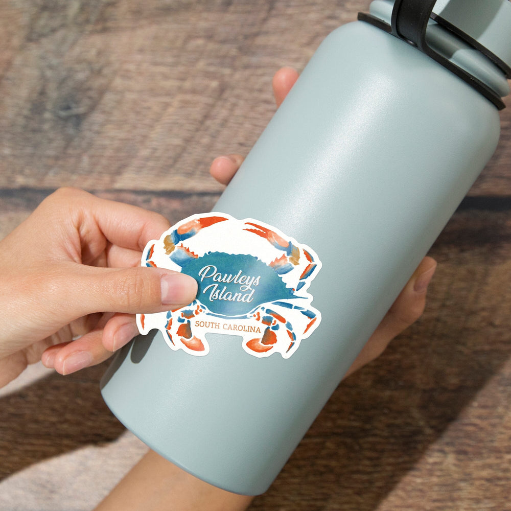 Pawleys Island, South Carolina, Blue Crab, Watercolor, Contour, Vinyl Sticker Sticker Lantern Press 
