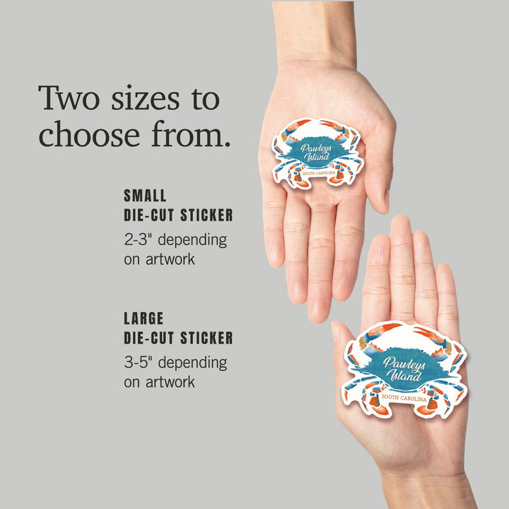 Pawleys Island, South Carolina, Blue Crab, Watercolor, Contour, Vinyl Sticker Sticker Lantern Press 