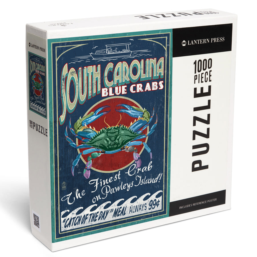 Pawleys Island, South Carolina, Blue Crabs Vintage Sign, Jigsaw Puzzle Puzzle Lantern Press 
