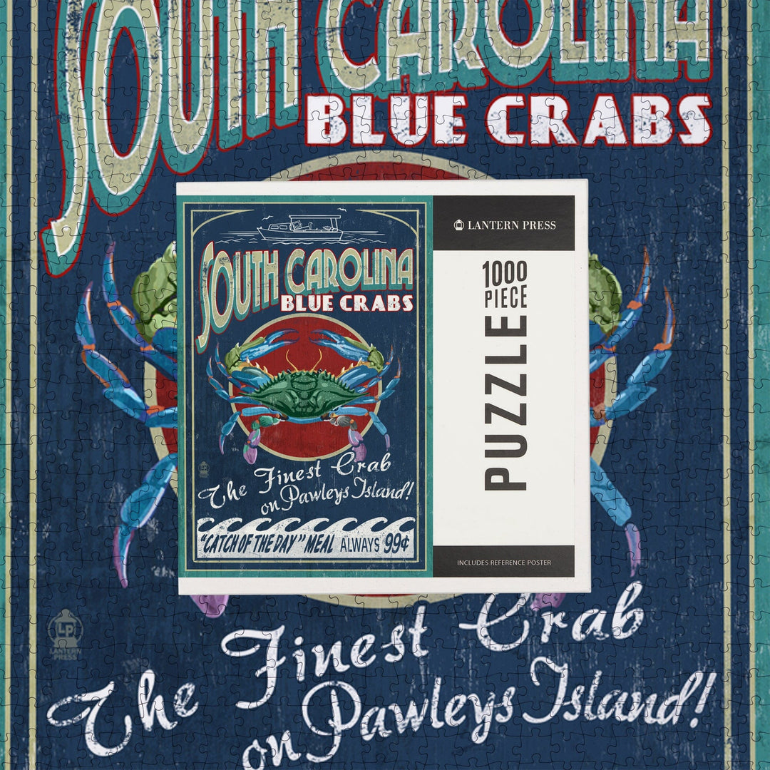Pawleys Island, South Carolina, Blue Crabs Vintage Sign, Jigsaw Puzzle Puzzle Lantern Press 