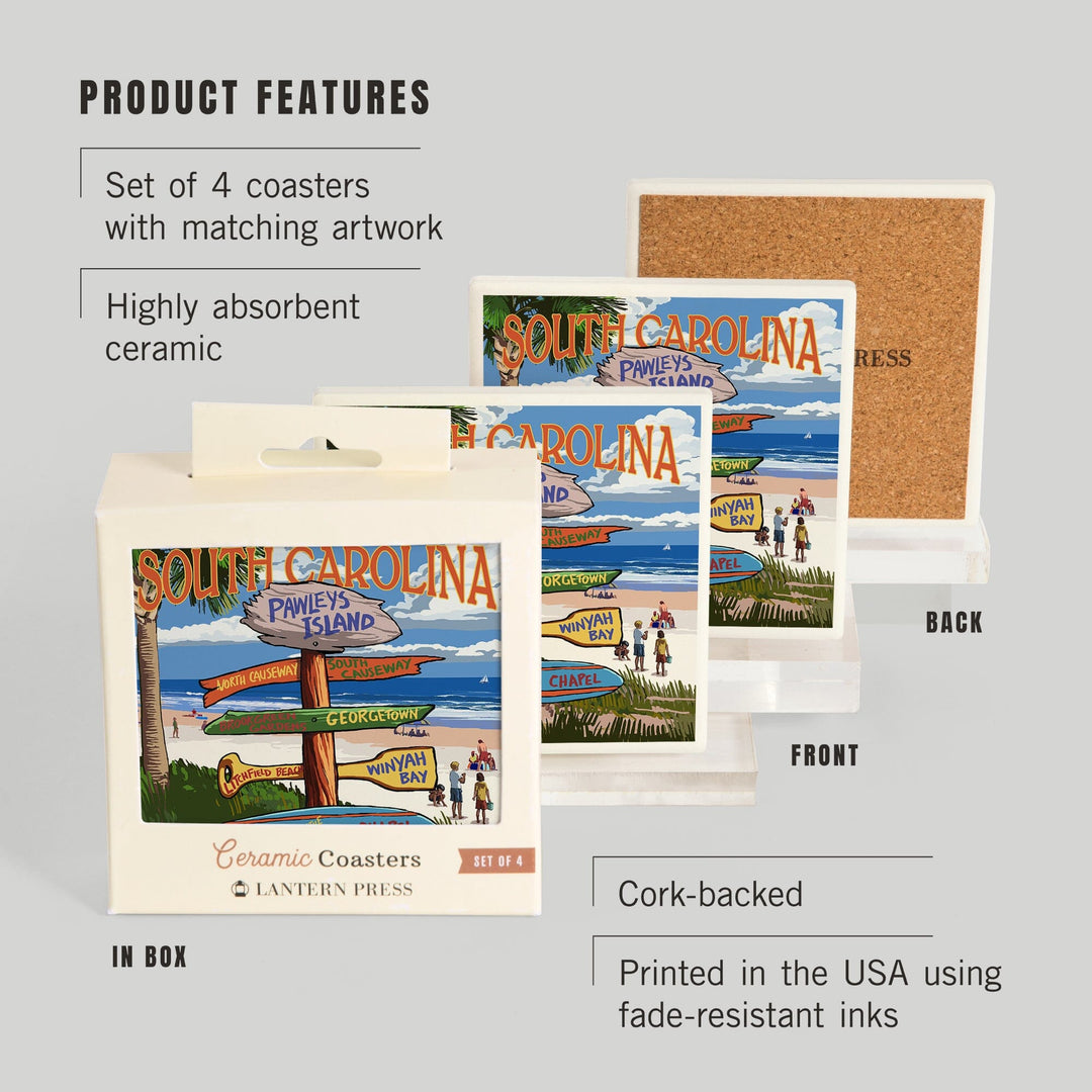 Pawleys Island, South Carolina, Destinations Sign, Coasters Coasters Lantern Press 