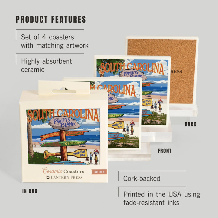 Pawleys Island, South Carolina, Destinations Sign, Coasters Coasters Lantern Press 