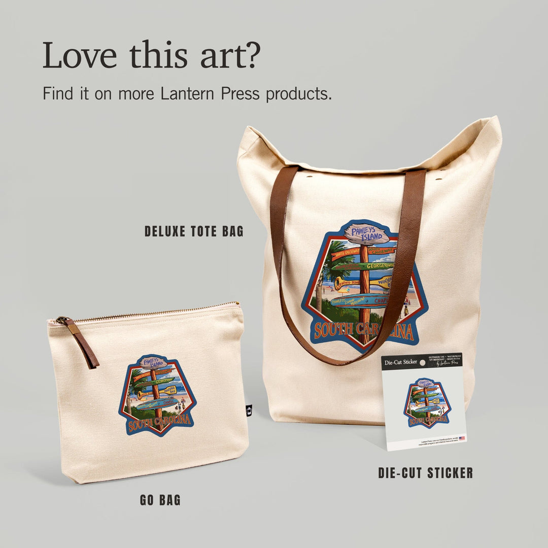 Pawleys Island, South Carolina, Destinations Sign, Contour, Lantern Press Artwork, Accessory Go Bag Totes Lantern Press 