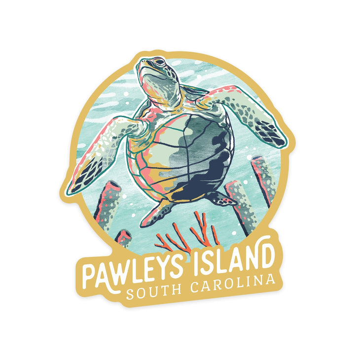 Pawleys Island, South Carolina, Graphic Pastel, Sea Turtle, Contour, Lantern Press Artwork, Vinyl Sticker Sticker Lantern Press 