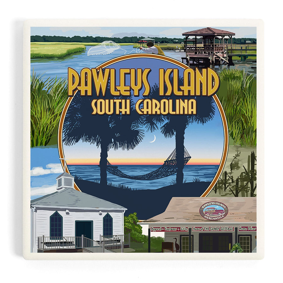 Pawleys Island, South Carolina, Montage, Coasters Coasters Lantern Press 