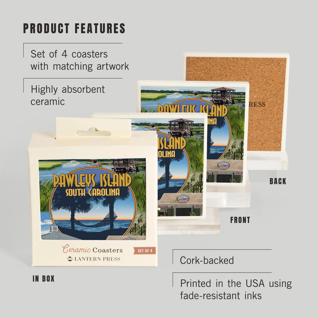 Pawleys Island, South Carolina, Montage, Coasters Coasters Lantern Press 