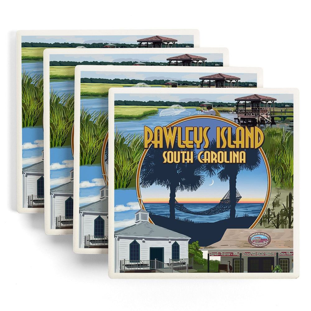 Pawleys Island, South Carolina, Montage, Coasters Coasters Lantern Press 