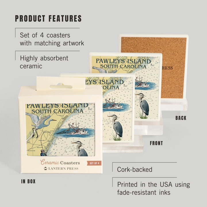 Pawleys Island, South Carolina, Nautical Chart, Coasters Coasters Lantern Press 