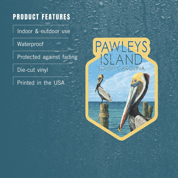 Pawleys Island, South Carolina, Pelicans, Contour, Lantern Press Artwork, Vinyl Sticker Sticker Lantern Press 