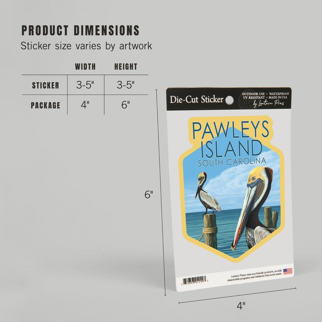 Pawleys Island, South Carolina, Pelicans, Contour, Lantern Press Artwork, Vinyl Sticker Sticker Lantern Press 