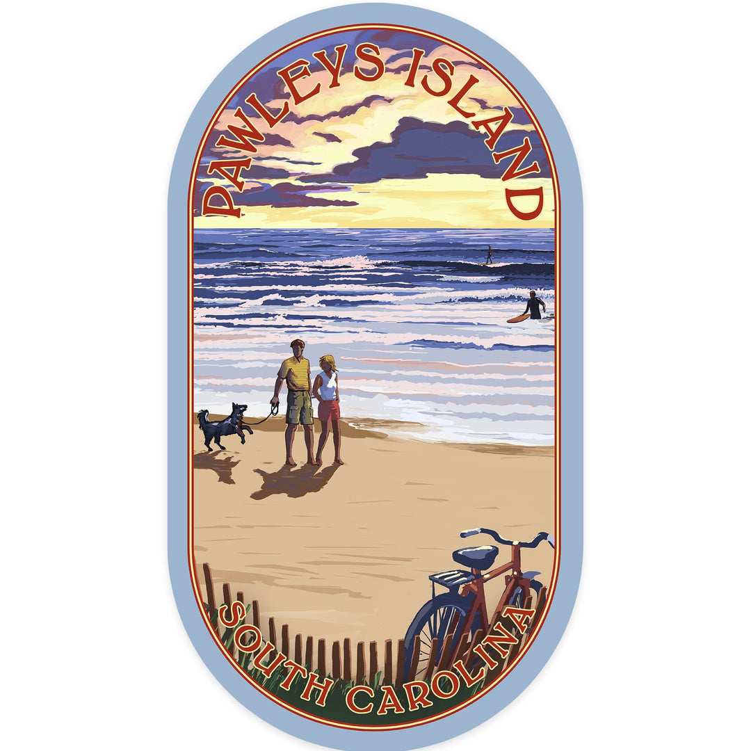 Pawleys Island, South Carolina, Sunset and Beach, Contour, Vinyl Sticker Sticker Lantern Press 