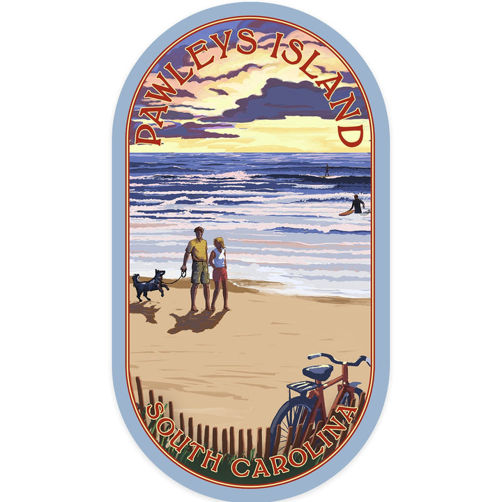 Pawleys Island, South Carolina, Sunset and Beach, Contour, Vinyl Sticker Sticker Lantern Press 