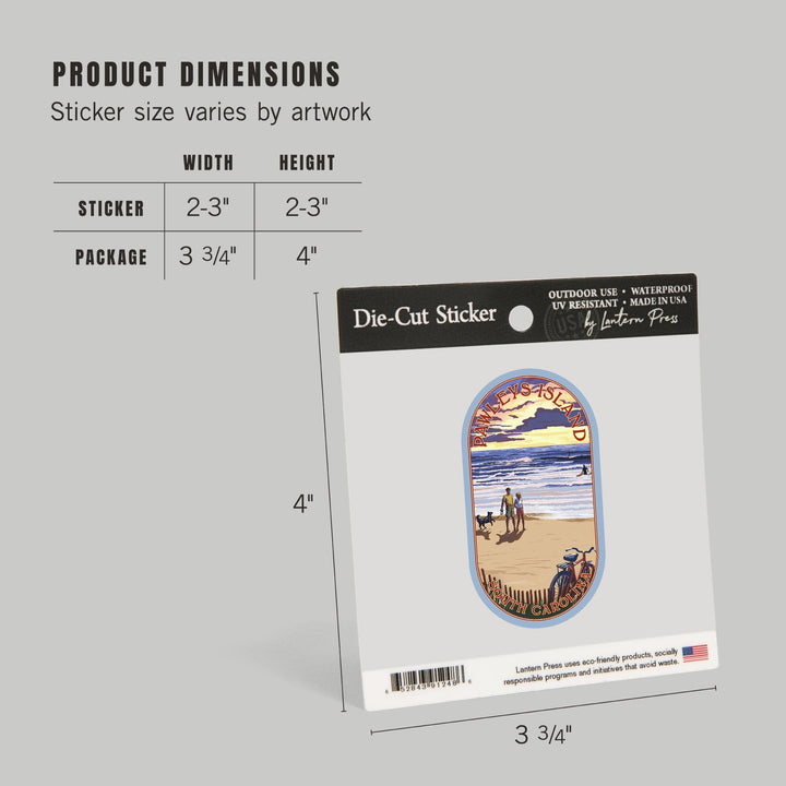 Pawleys Island, South Carolina, Sunset and Beach, Contour, Vinyl Sticker Sticker Lantern Press 