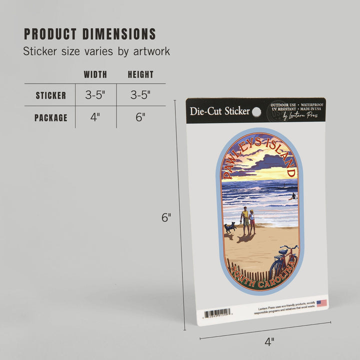 Pawleys Island, South Carolina, Sunset and Beach, Contour, Vinyl Sticker Sticker Lantern Press 