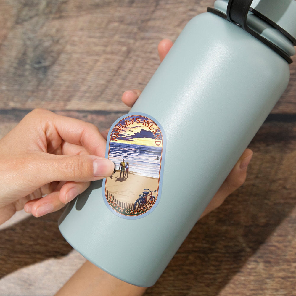 Pawleys Island, South Carolina, Sunset and Beach, Contour, Vinyl Sticker Sticker Lantern Press 