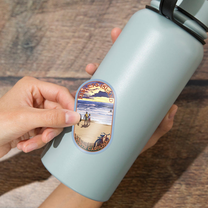 Pawleys Island, South Carolina, Sunset and Beach, Contour, Vinyl Sticker Sticker Lantern Press 