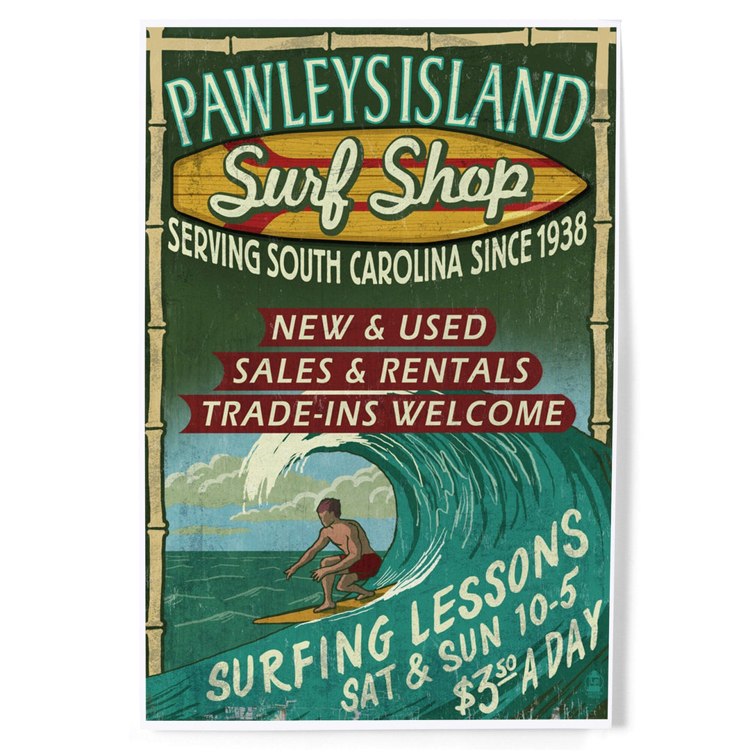 Pawleys Island, South Carolina, Surf Shop Vintage Sign, Art & Giclee Prints Art Lantern Press 