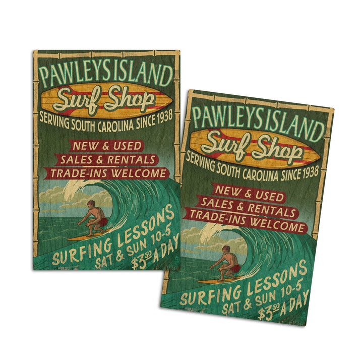 Pawleys Island, South Carolina, Surf Shop Vintage Sign, Lantern Press Artwork, Wood Signs and Postcards Wood Lantern Press 4x6 Wood Postcard Set 