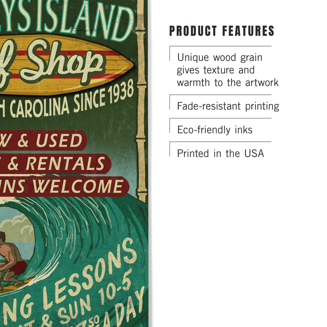 Pawleys Island, South Carolina, Surf Shop Vintage Sign, Lantern Press Artwork, Wood Signs and Postcards Wood Lantern Press 