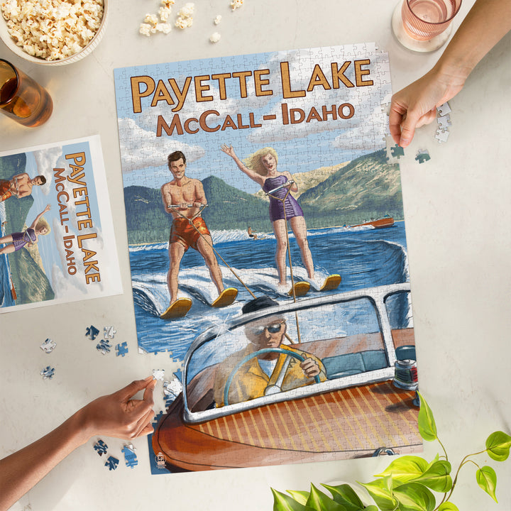 Payette Lake, McCall, Idaho, Water Skiing Scene, Jigsaw Puzzle Puzzle Lantern Press 