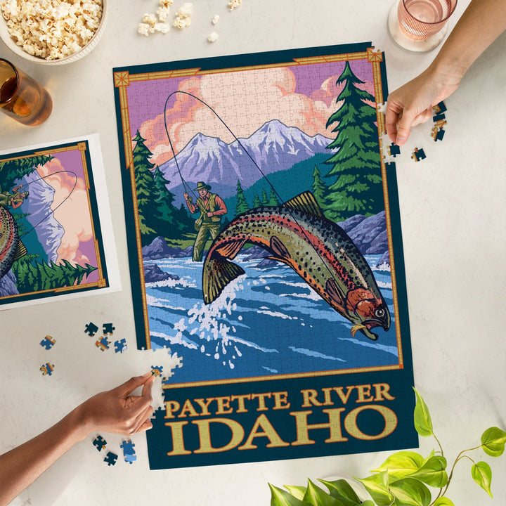 Payette River, Idaho, Fly Fishing Scene, Jigsaw Puzzle Puzzle Lantern Press 