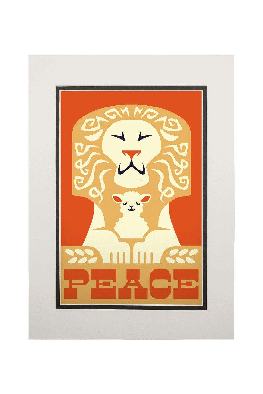 Peace on Earth, Lion, Retro Christmas, Art & Giclee Prints Art Lantern Press 11 x 14 Matted Art Print 