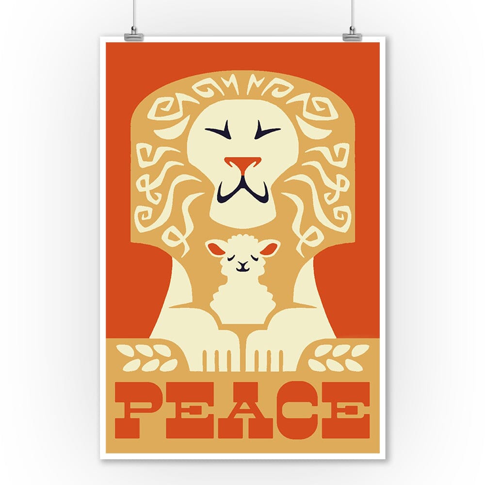 Peace on Earth, Lion, Retro Christmas, Art & Giclee Prints Art Lantern Press 12 x 18 Art Print 